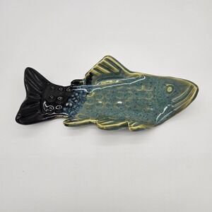 Handmade & Painted Clay Fish Decor/tray Signed Cabin Chic